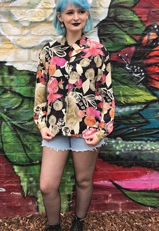 VINTAGE 90S FLORAL COLLAGE PRINT BLOUSE - SIZE 14 - 1