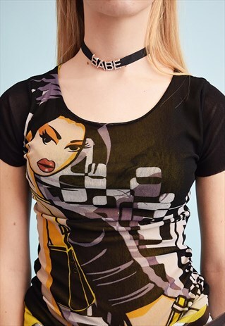 90'S RETRO NOVELTY PRINT KITSCH MESH PARTY TEEN TOP