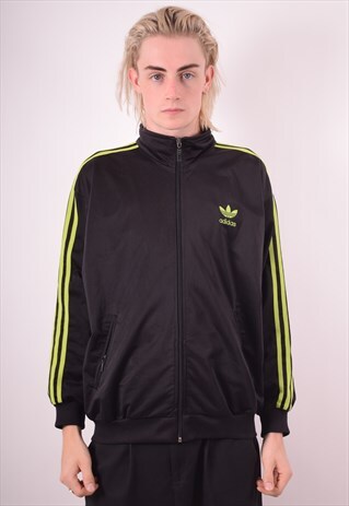 ADIDAS MENS VINTAGE TRACKSUIT TOP JACKET LARGE BLACK 90S