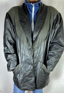 Vintage Black/Kaki Leather Coat