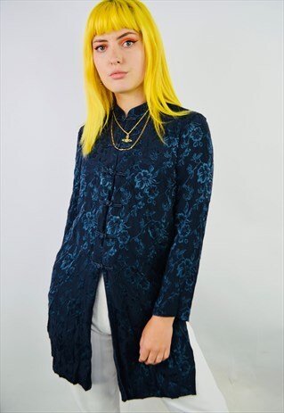 VINTAGE FLORAL SATIN BLUE ASIAN Y2K SHIRT