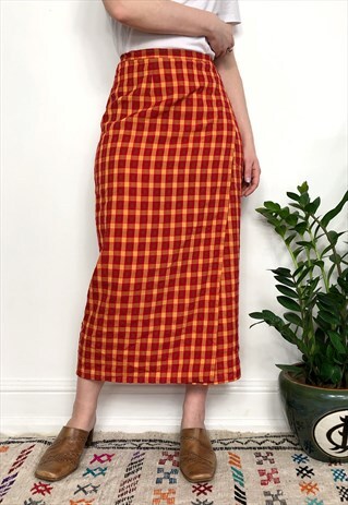 VINTAGE 90S ORANGE & RED CHECK WRAP SKIRT