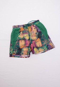 Vintage 80s Crazy Abstract Drawstring Men Beach Shorts S