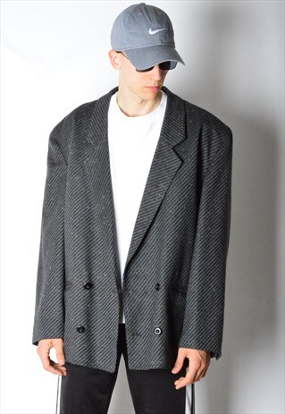VINTAGE 80S GREY SPECKLED WOOL BLEND BLAZER