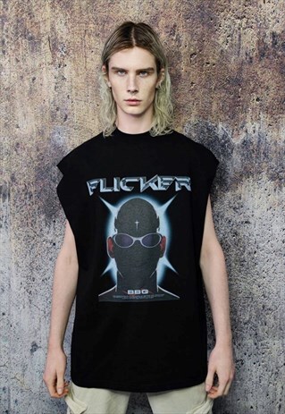CYBER PUNK SLEEVELESS T-SHIRT RAVER TANK TOP OLD SURFER VEST