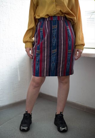 VINTAGE 70'S MULTICOLOUR TRIBAL PRINT MINI SKIRT