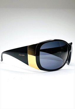 Prada Sunglasses Oversized Shield Black Gold SPR07G Vintage 