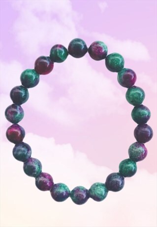 RUBY IN ZOISITE AKA ANYOLITE BEADED GEMSTONE BRACELET
