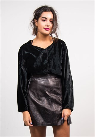VINTAGE 90'S BLACK VELVET BUTTON SHIRT