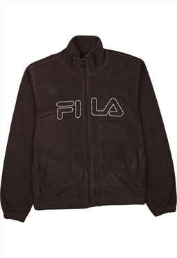 Vintage 90's Fila Fleece Jumper Spellout Full Zip Up Brown