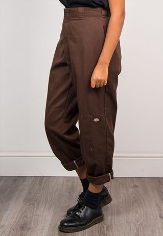 VTG 90'S BROWN DICKIES TAPERED REWORK HIGH WAIST TROUSERS