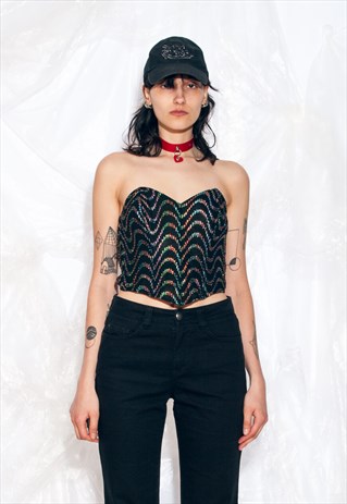 VINTAGE 80S CORSET TOP IN METALLIC BLACK