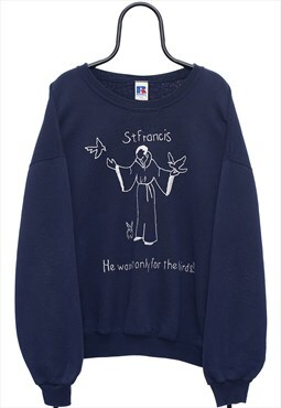 Vintage St Francis Embroidered Navy Sweatshirt Mens