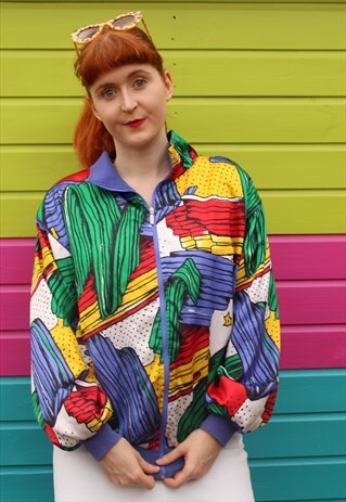 VINTAGE PURPLE GREEN RED STRIPED FESTIVAL SHELLSUIT JACKET