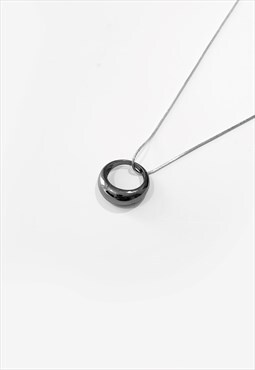 54 Floral Ring Pendant Necklace Chain - Silver/Black