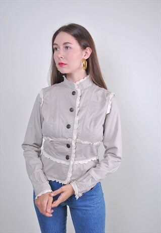 GRAY LACE VICTORIAN COTTON BLAZER, SIZE S