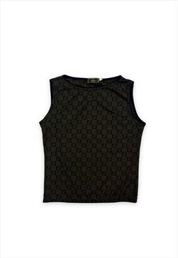 Womens Vintage fendi top dark brown FF zucca print vest