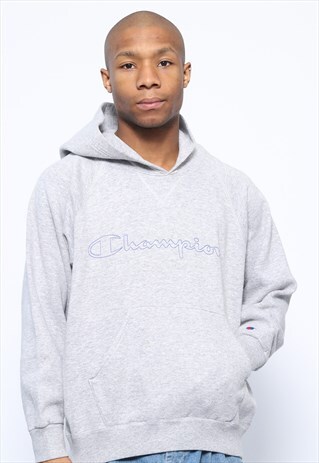VINTAGE CHAMPION BIG LOGO SPELLOUT HOODIE GREY