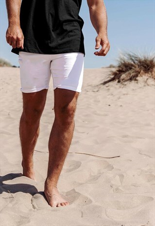 ESSENTIAL SLIM SKINNY DENIM JEAN SHORTS - WHITE