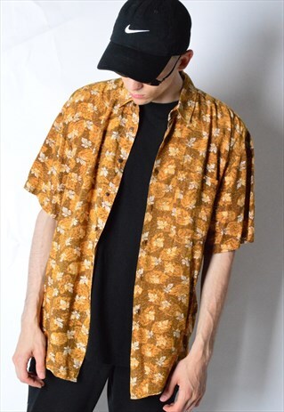VINTAGE 90S RUSTIC ORANGE AUTUMN SHORT SLEEVE SHIRT