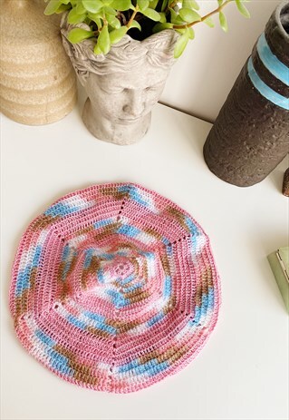 VINTAGE 80S CANDY RAINBOW BOHEME CROCHET KNIT BERET HAT