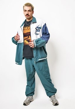 Vintage 90s tracksuit set green white retro 80s windbreaker