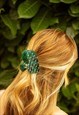 GREEN QUILTED STYLE HEART CLAW HAIR CLIP