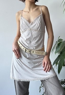 Vintage Y2K 00's Cream Light Lace Satin Slip Dress 