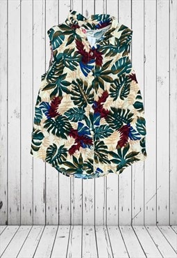 vintage floral hawaiian print sleeveless womens shirt 