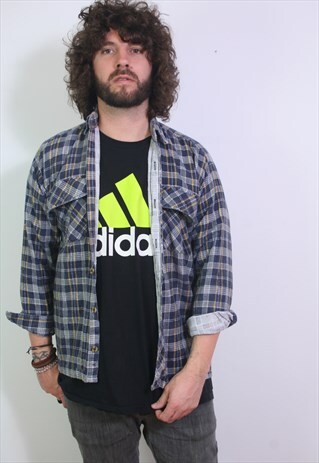 VINTAGE FLANNEL THICK CHECK SHIRT , MEDIUM