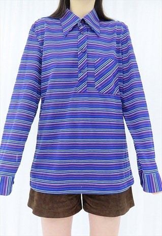 70S VINTAGE MULTICOLOURED STRIPED COLLARED SHIRT (SIZE M)