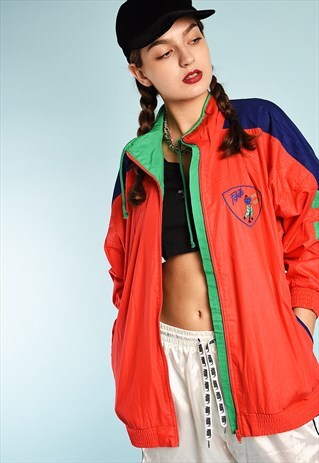 80'S RETRO ATHLEISURE THIN OVERSIZED BOMBER JACKET