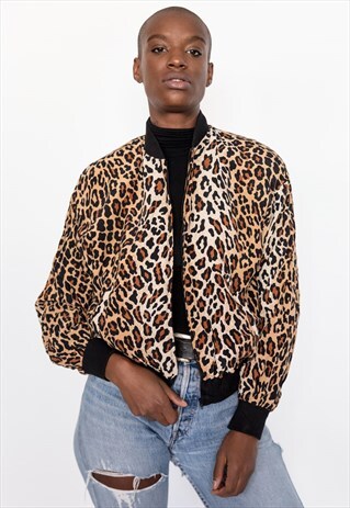 80S VINTAGE CLASSIC ANIMAL PRINT BOMBER JACKET
