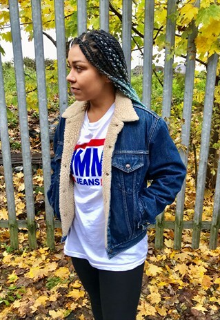 VINTAGE LEVI'S DENIM SHERPA FLEECE COLAR BLUE TRUCKER JACKE
