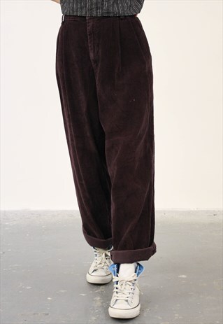 VINTAGE 1980S DOCKERS PURPLE CORDUROY HIGH-WAISTED TROUSER