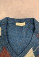 VINTAGE KNITTED JUMPER ARGYLE PATTERNED KNIT SWEATER