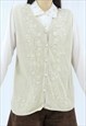 90S VINTAGE CREAM FLORAL EMBROIDERED KNITTED WAISTCOAT 