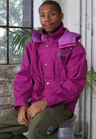 VINTAGE FILA LOGO HOODED JACKET PURPLE