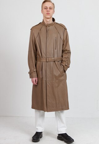 VINTAGE BROWN LEATHER TRENCH COAT