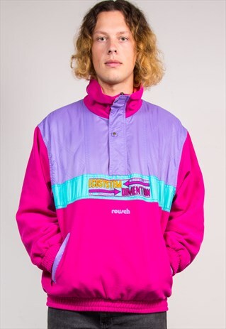 VINTAGE 90'S PINK FLEECE PULLOVER QUARTER ZIP JACKET