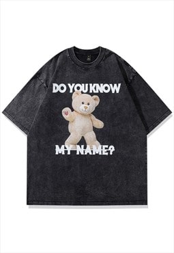 Teddy t-shirt punk bear print tee retro cartoon top in black