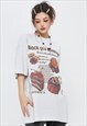 CAKE PRINT T-SHIRT JUNK FOOD TEE GRUNGE RETRO TOP IN GREY