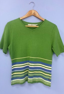 00s Tommy Hilfiger Top Green Knitted Striped