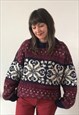 VINTAGE NAVY WHITE & BURGUNDY KNIT JUMPER.