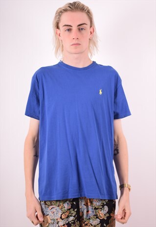 POLO RALPH LAUREN MENS VINTAGE T-SHIRT TOP MEDIUM BLUE 90S