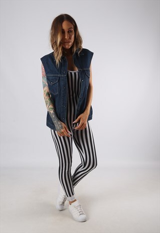 VINTAGE DENIM WAISTCOAT JACKET FITTED UK 10 - 12 (JE4Q)