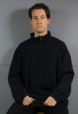 VINTAGE POLO RALPH LAUREN 1/4 ZIP SWEATSHIRT IN NAVY BLUE WI