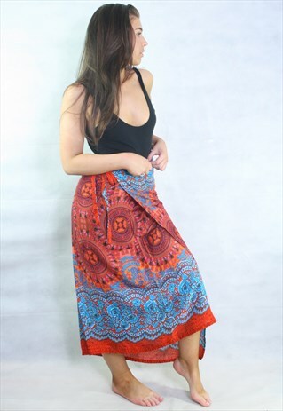 FESTIVAL BOHO WRAP AROUND SKIRT IN VINTAGE PATTERN.