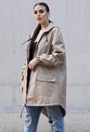 WINDBREAKER PARKA COAT IN MOCCA BEIGE
