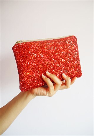 RED GLITTER MAKEUP BAG